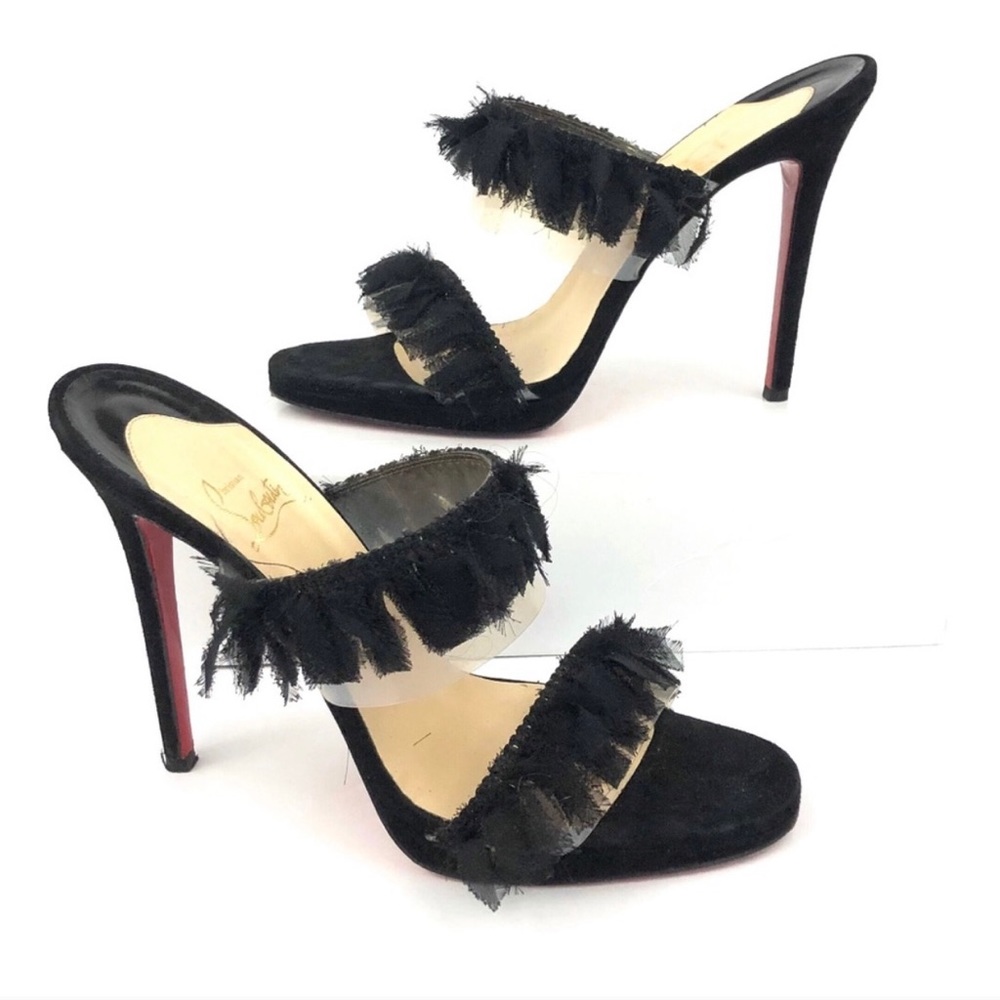 Authentic Christian Louboutin black fringe heels